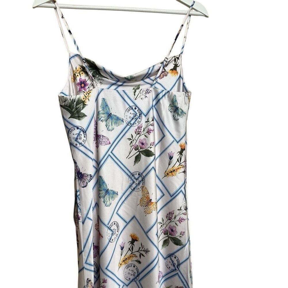 NWT Socialite Women's White Butterfly Floral Cowl Neck Midi Slip Dress Small